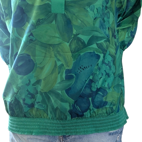 Vintage GW Division of Graff Tropical Green Floral Half Button Blouse Top Size M - Picture 13 of 14